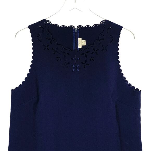 J Crew 14 Womens Navy Laser Cut Floral Dress Mini Sleeveless Classic Shift - Picture 4 of 9